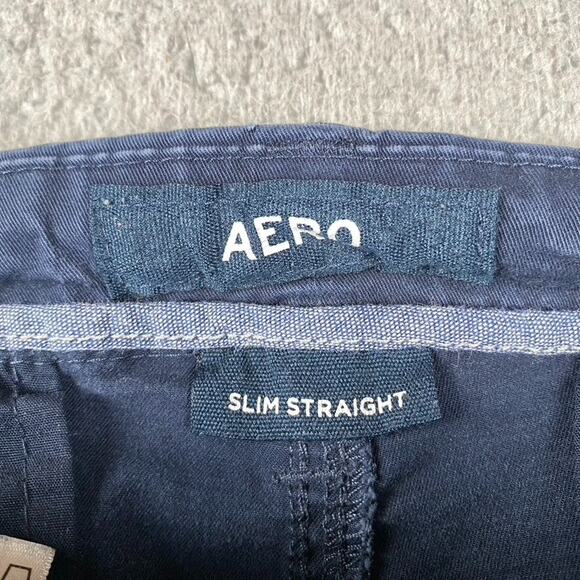 Aero Slim Straight Chino Slacks Pants Men's 33x32 Measured (33x30) Navy - Picture 8 of 11